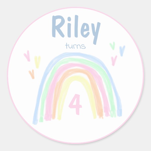 Pastel Rainbow Birthday Party Sticker (Front)
