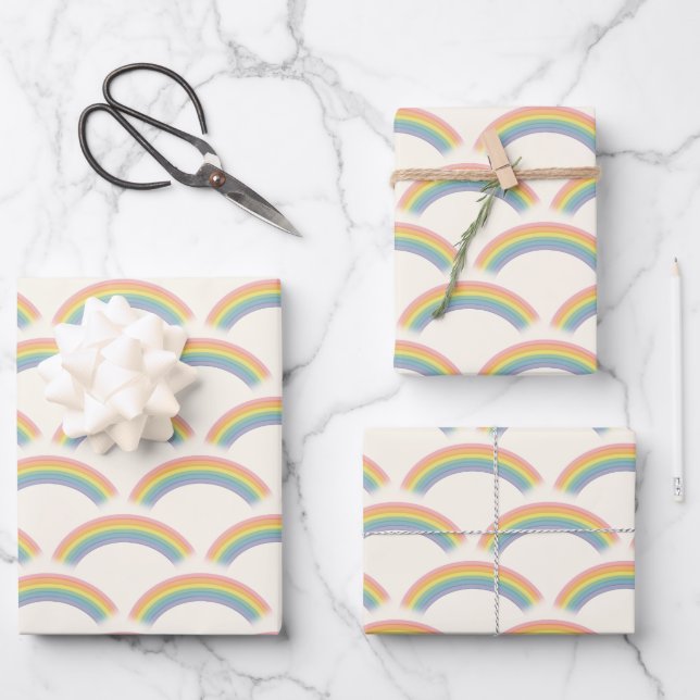 Pastel Rainbow Birthday Party Wrapping Paper Sheets (Front)