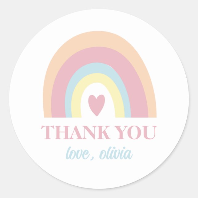 Pastel Rainbow Birthday Thank You Favor Classic Round Sticker (Front)