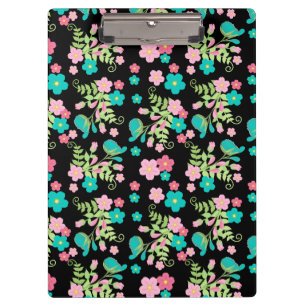 Pastel Rainbow Black Floral Garden Flowers Leaves Clipboard
