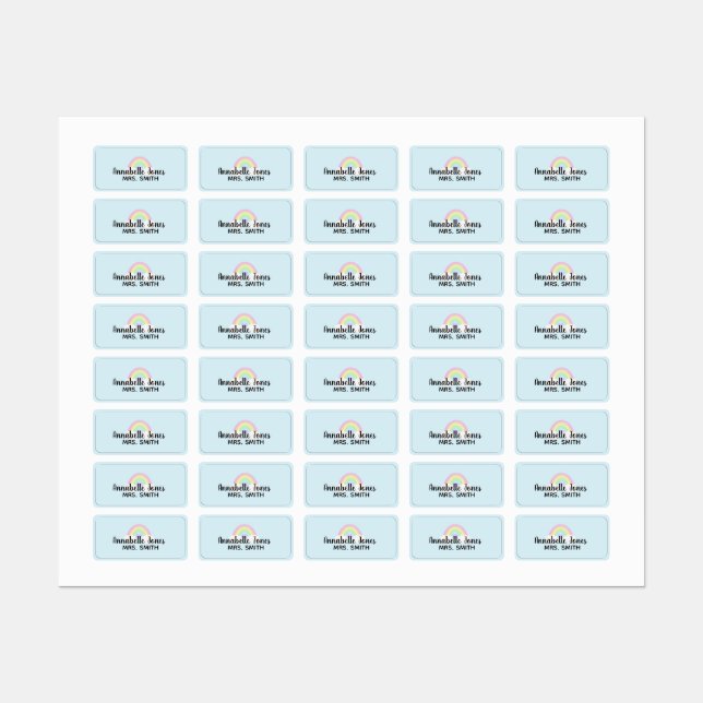 Pastel Rainbow Blue Waterproof Adhesive Clothing L Labels (Sheet)