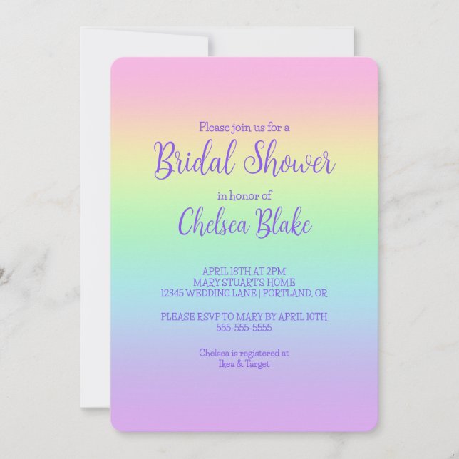 Pastel Rainbow Bridal Shower Invitation (Front)