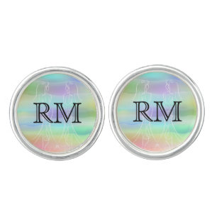 Pastel Rainbow Brides Gay Monogram Wedding Cufflinks