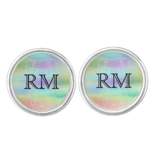 Pastel Rainbow Brides Gay Monogram Wedding Cufflinks