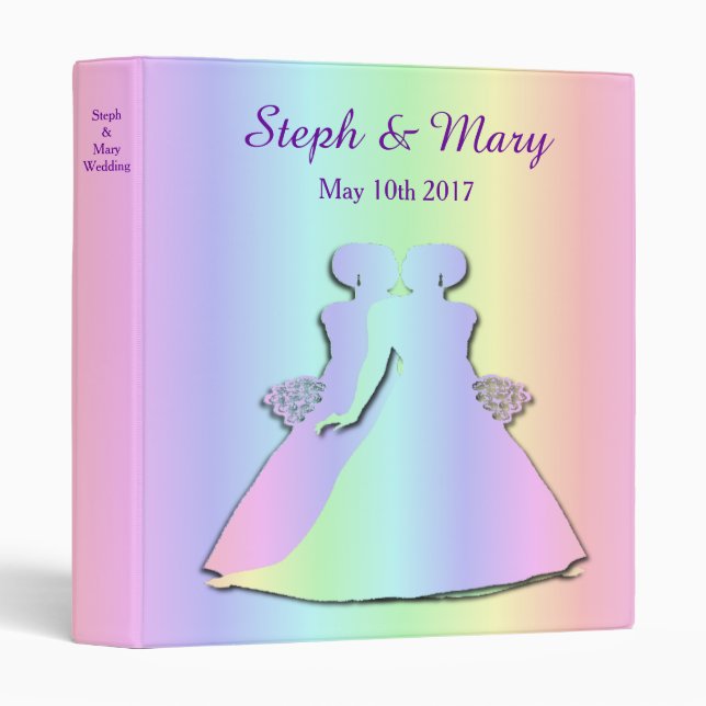 Pastel Rainbow Brides - Lesbian Wedding Album 3 Ring Binder (Front/Spine)