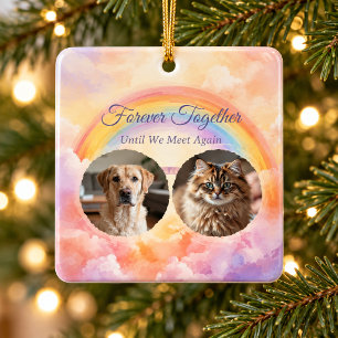 Pastel Rainbow Bridge Two Pet Photo Memorial Ceramic Ornament