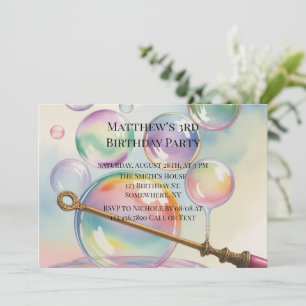 Pastel Rainbow Bubbles Age Birthday Party Invitation