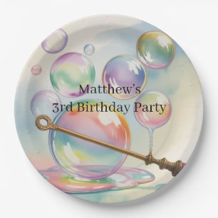 Pastel Rainbow Bubbles Birthday Party Paper Plates