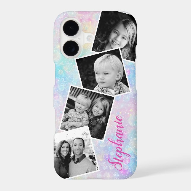 Pastel Rainbow Bubbles Photo Collage Personalized Case-Mate iPhone Case (Back)