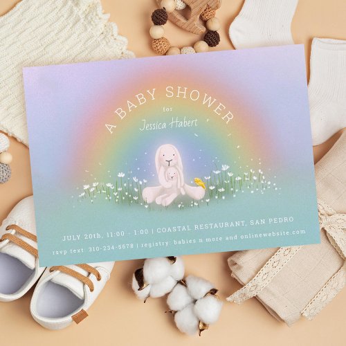 Pastel Rainbow Bunny Baby Shower Invitation