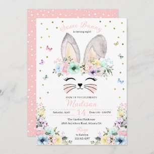 Pastel Rainbow Bunny Ears Flower Crown Birthday Invitation