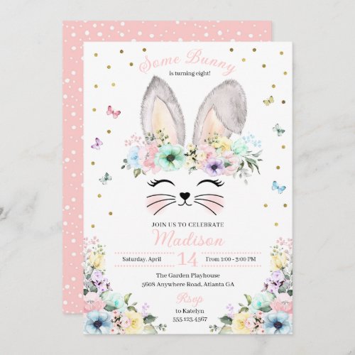 Pastel Rainbow Bunny Ears Flower Crown Birthday Invitation