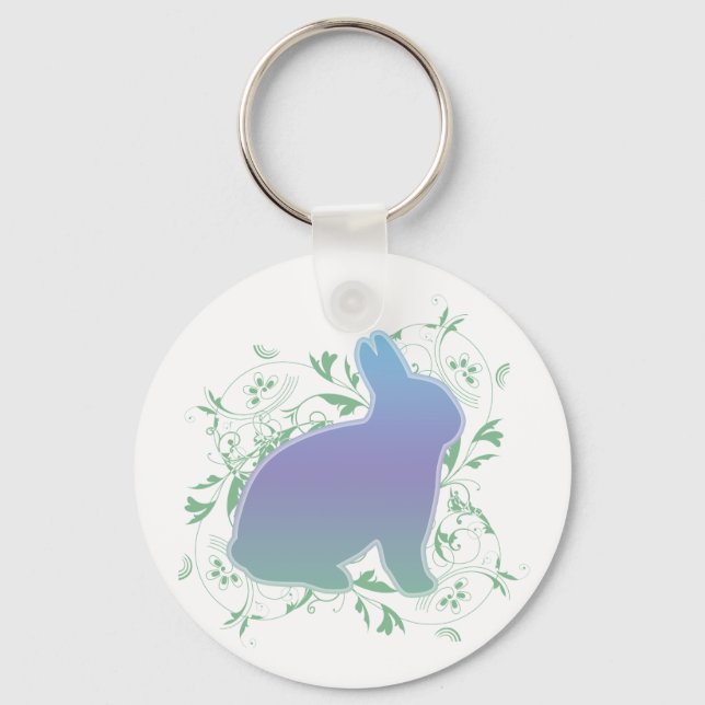 Pastel Rainbow Bunny & Swirls Keychain (Front)