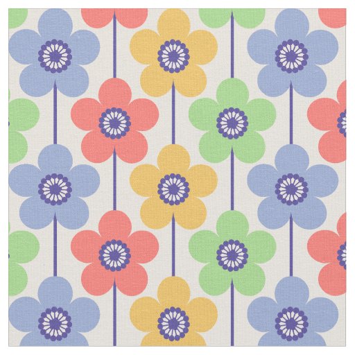 Pastel Rainbow Buttercup Geometric Flower Pattern  Fabric