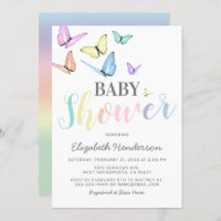 Pastel Rainbow Butterflies Baby Shower Invitation