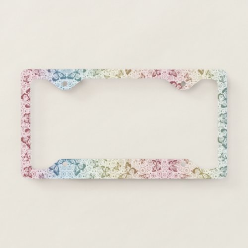 Pastel Rainbow Butterflies License Plate Frame