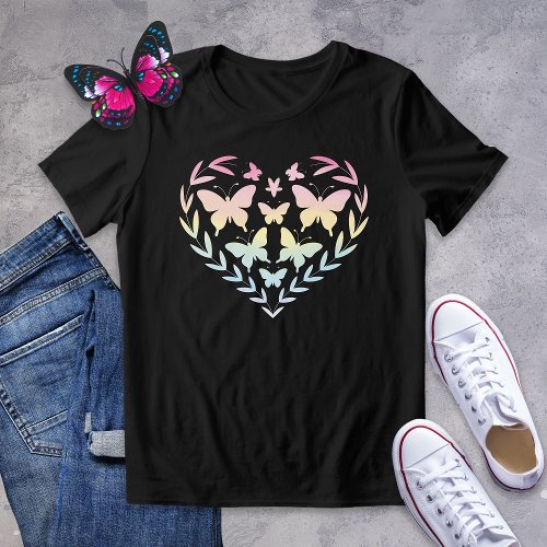 Pastel Rainbow Butterfly Heart T-Shirt Tri-Blend Shirt