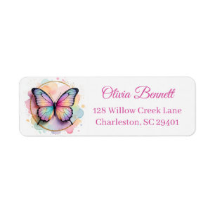Pastel Rainbow Butterfly Splash Circle Label