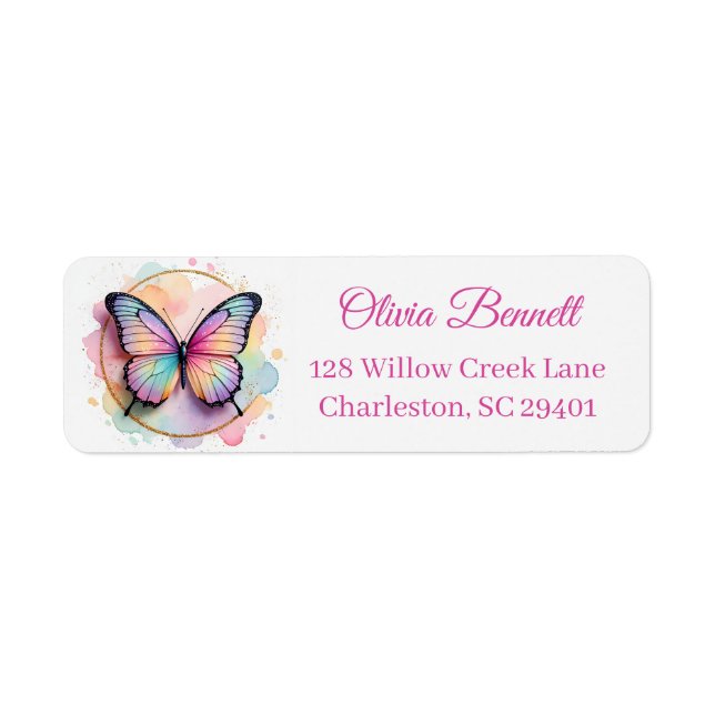 Pastel Rainbow Butterfly Splash Circle Label (Front)