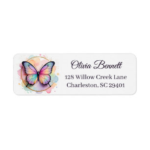 Pastel Rainbow Butterfly Splash Circle Label