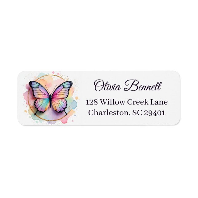 Pastel Rainbow Butterfly Splash Circle Label (Front)
