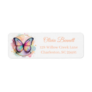 Pastel Rainbow Butterfly Splash Circle Label
