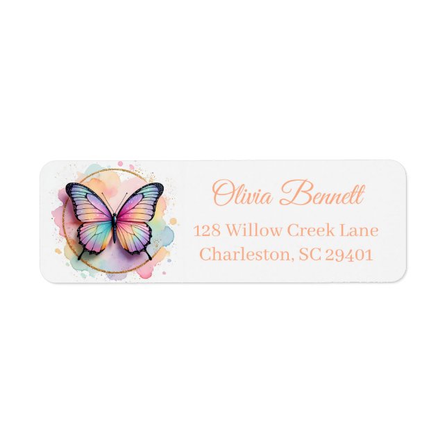 Pastel Rainbow Butterfly Splash Circle Label (Front)