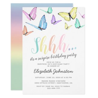Pastel Rainbow Butterlfies Surprise Birthday Party Invitation