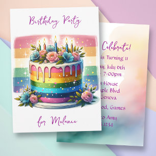 Pastel Rainbow Cake Birthday Party Invitation