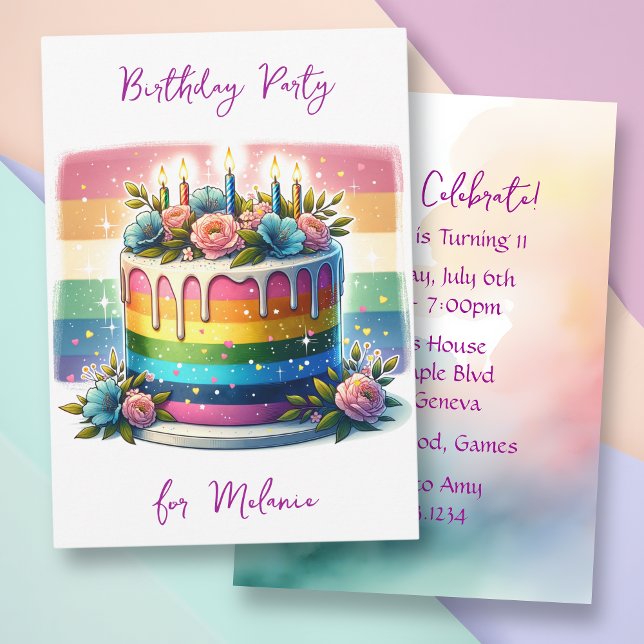 Pastel Rainbow Cake | Birthday Party Invitation (Creator Uploaded)