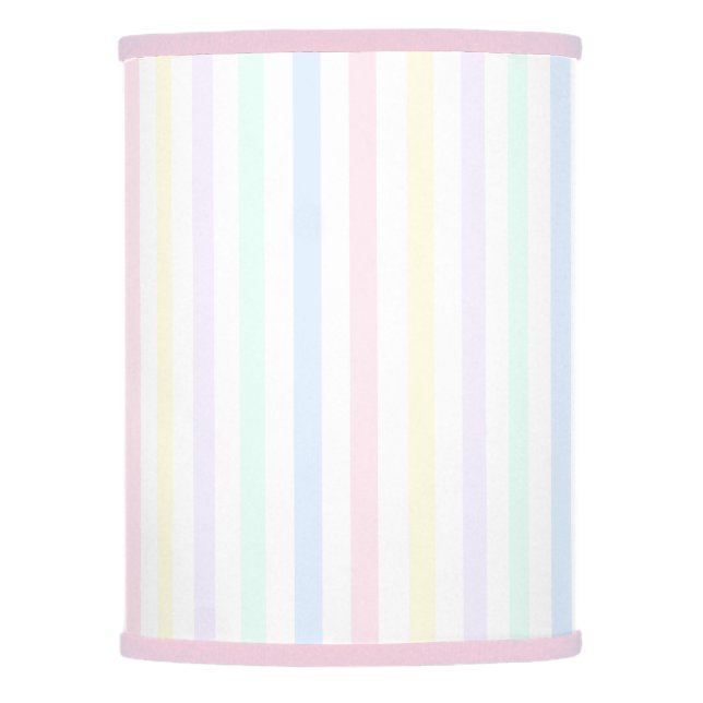 Pastel Rainbow Candy Stripe Pink Trim Girls Lamp Shade (Front)