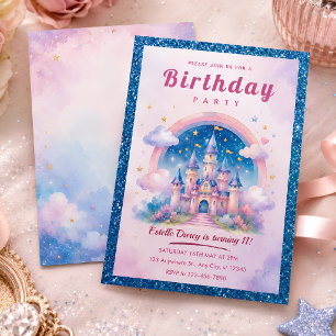 Pastel Rainbow Castle Birthday Party for Girls Invitation
