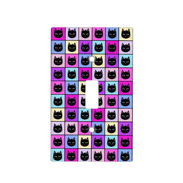Pastel Rainbow Cat Pattern Light Switch Cover (Front)