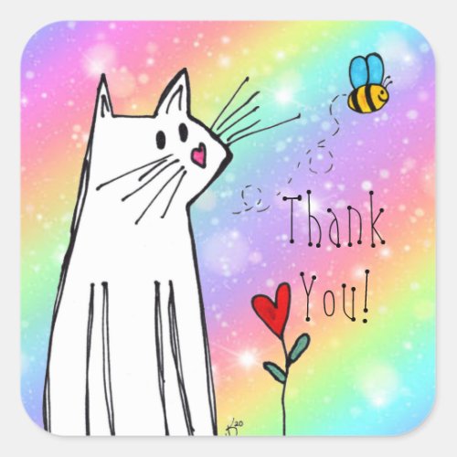 Pastel Rainbow Cat Thank You Stickers