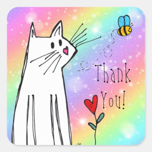 Pastel Rainbow Cat Thank You Stickers