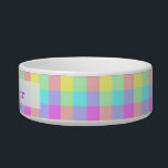 Pastel Rainbow Checkered | Personalized Name Bowl<br><div class="desc">This bright,  colorful design has a lightly textured repeating checked / square pattern in a vivid rainbow of pastel colors. It's a stylish,  vibrant,  pretty plaid checkerboard pattern that looks like springtime. Enjoy it as a background for your dog or cat's name.</div>