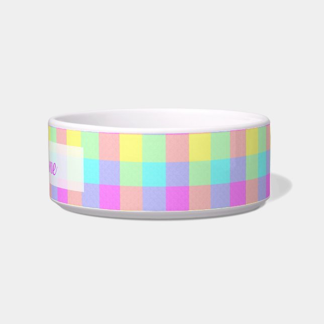 Pastel Rainbow Checkered | Personalized Name Bowl (Right)