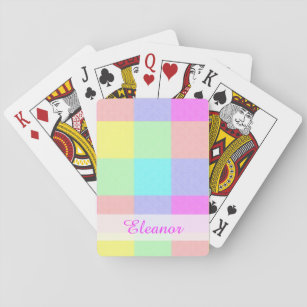 Pastel Rainbow Checkered   Personalized Name Playing Cards