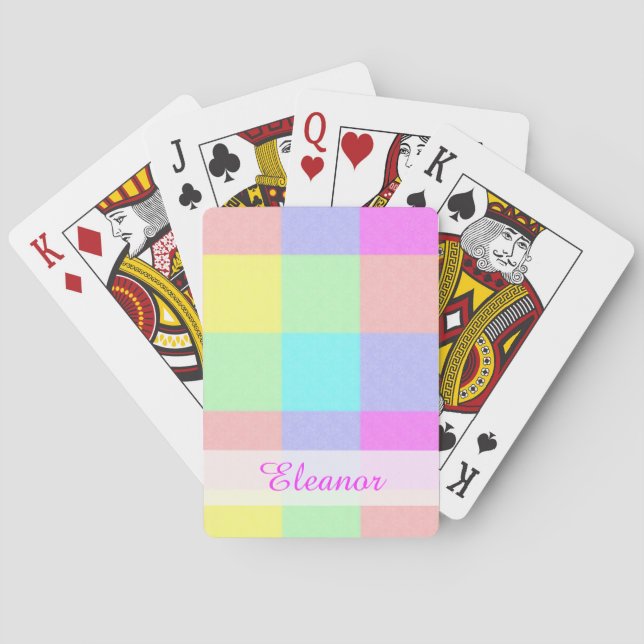 Pastel Rainbow Checkered | Personalized Name Poker Cards (Back)