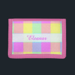 Pastel Rainbow Checkered | Personalized Name Tri-fold Wallet<br><div class="desc">This bright,  colorful design has a lightly textured repeating checked / square pattern in a vivid rainbow of pastel colors. It's a stylish,  vibrant,  pretty plaid checkerboard pattern that looks like springtime. Enjoy it as-is or use it as a background for your text and photos.</div>