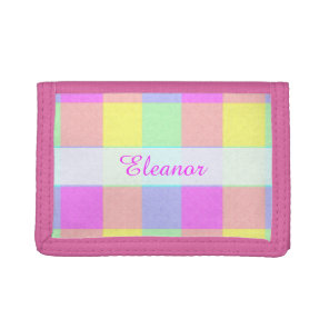 Pastel Rainbow Checkered | Personalized Name Trifold Wallet