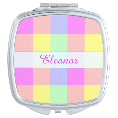 Pastel Rainbow Checkered  Personalized Name Vanity Mirror