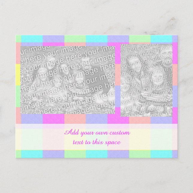 Pastel Rainbow Checkered Two Photo Postcard (Front)