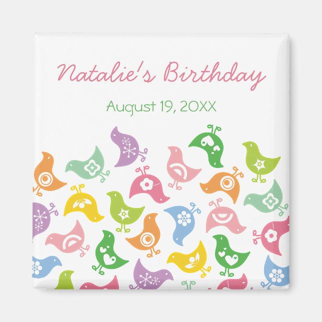 Pastel Rainbow Chicks Kid's Birthday Save The Date Magnet (Front)
