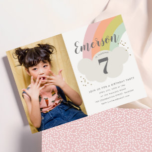 Pastel rainbow children's photo birthday party invitation