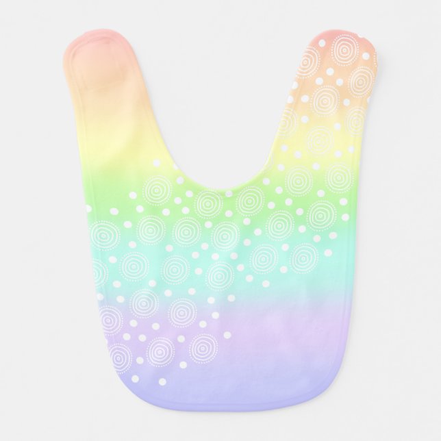 Pastel Rainbow Circles in Circles Baby Bib (Front)