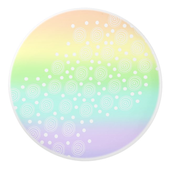 Pastel Rainbow Circles in Circles Ceramic Knob (Front)