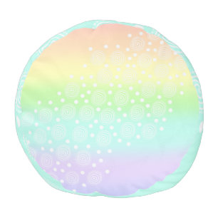 Pastel Rainbow Circles in Circles Foot Rest Pouf