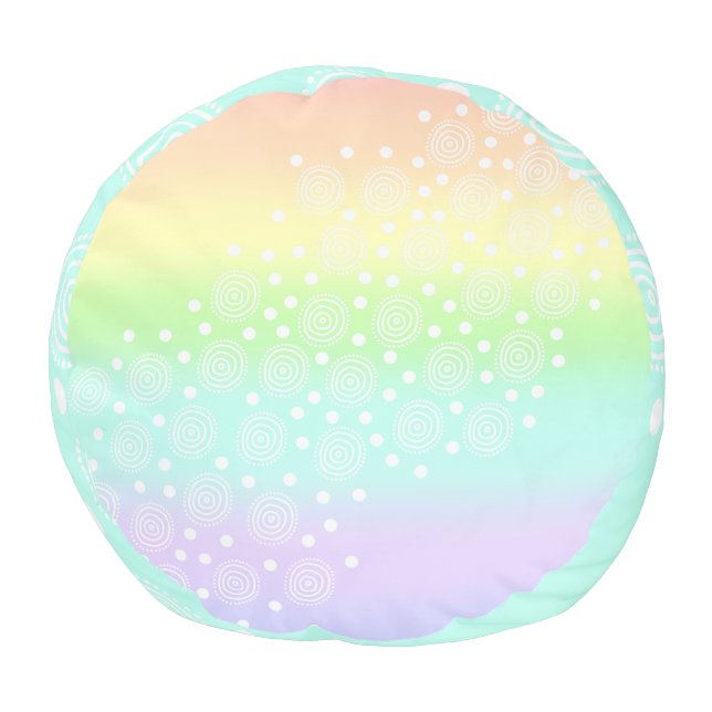 Pastel Rainbow Circles in Circles Foot Rest Pouf (Bottom)