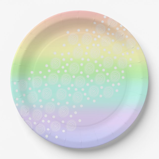 Pastel Rainbow Circles in Circles Paper Plates (Front)